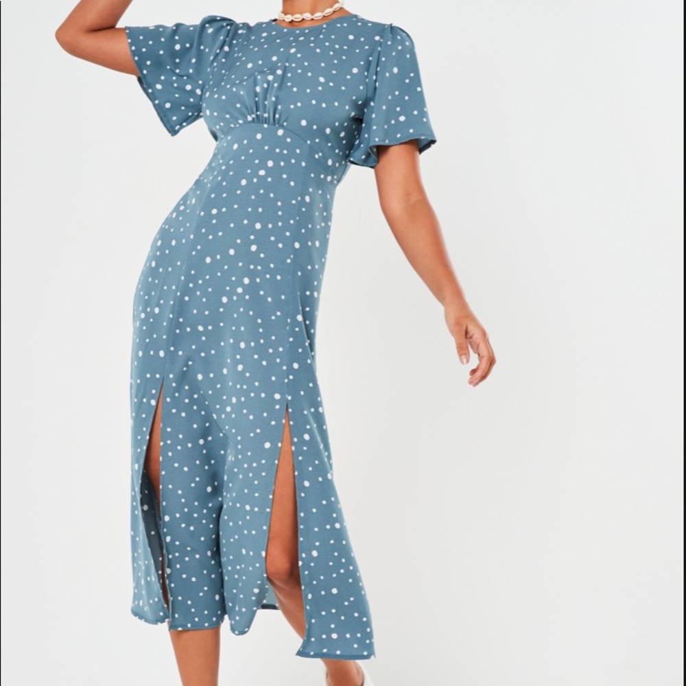 missguided blue polka dot dress